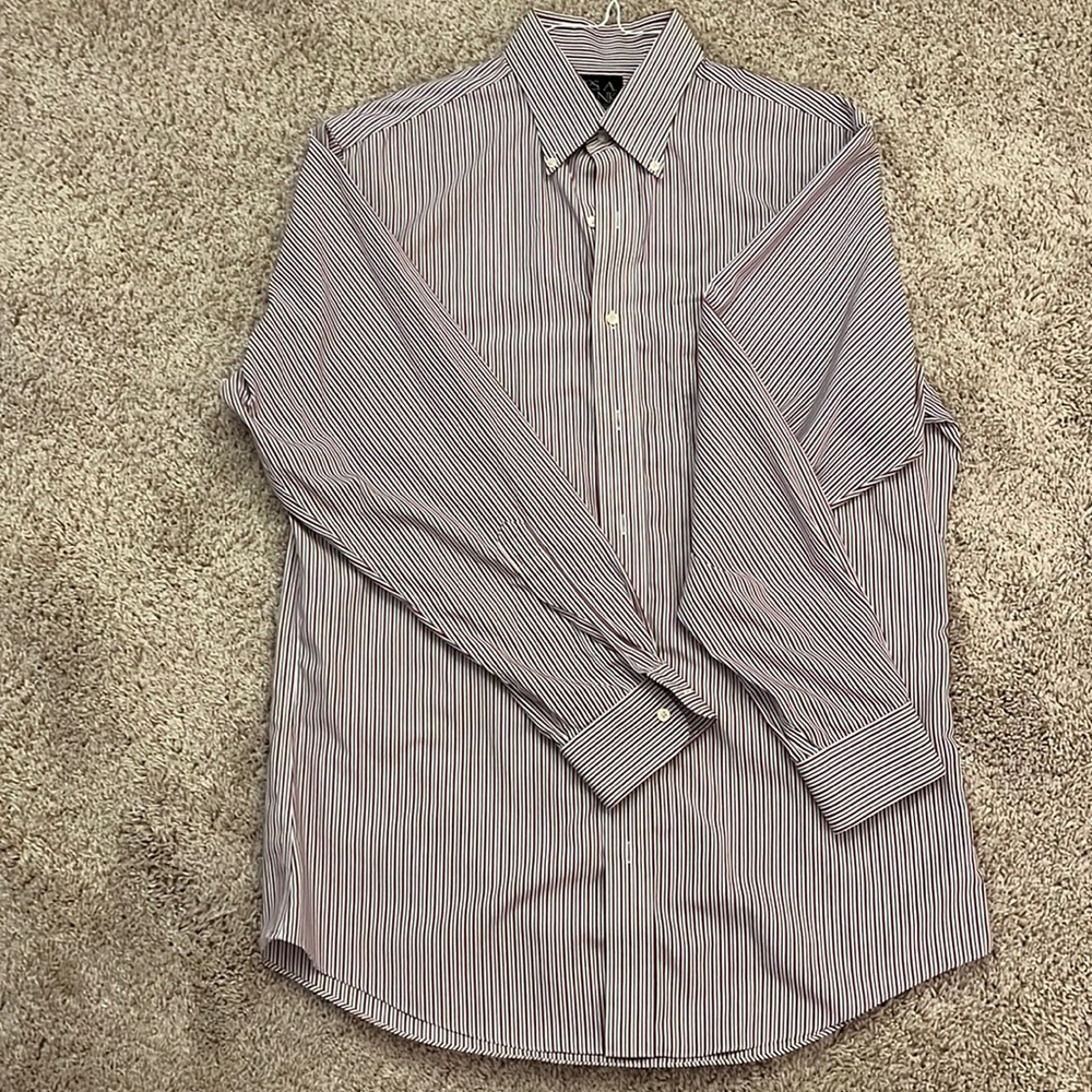 Long sleeve dress shirt. Jos A Banks. Size 16 neck. Red white blue striped.